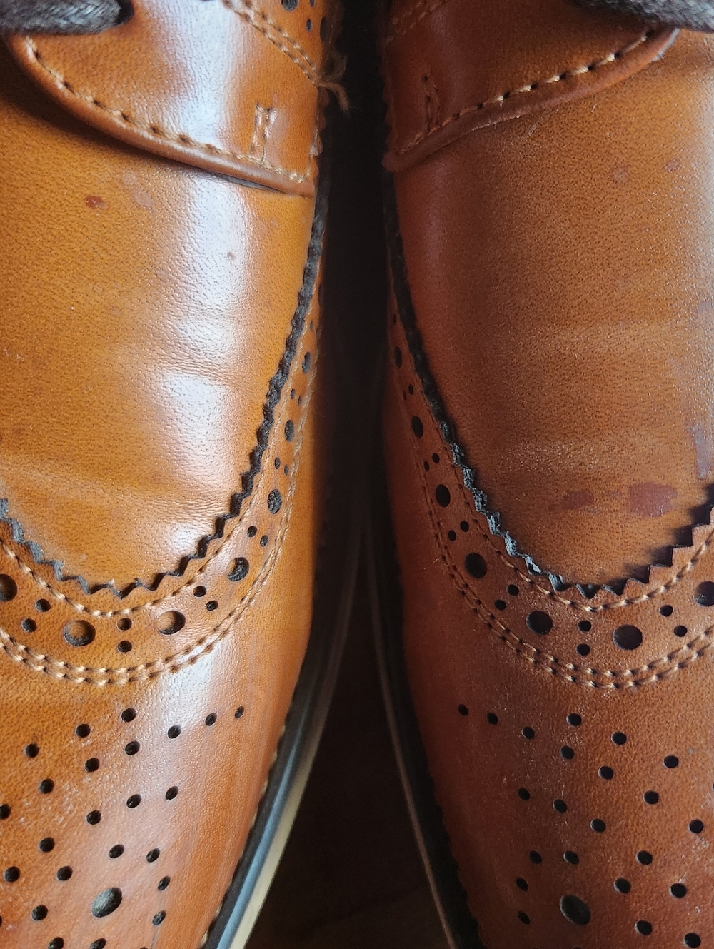 Men's Cognac Leather Wingtip Oxfords. Bruno Marc. Brown size 7 dress shoes - Picture 10 of 12